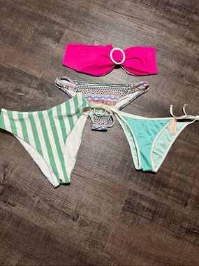 Victoria's Secret Hot Pink Bandeau Bikini Top with Assorted Bikini Bottoms